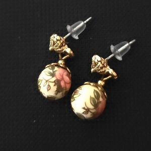 Vintage-Inspired Rose Floral Porcelain Drop Earrings